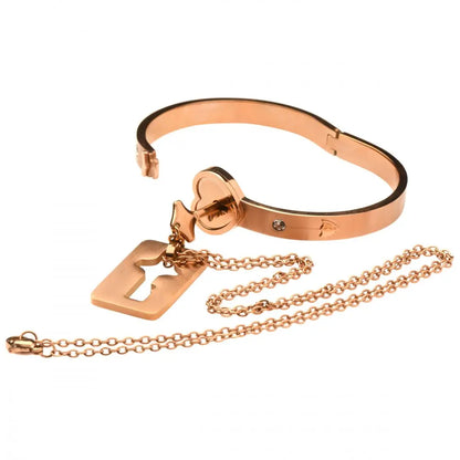 Day Collar Bracelet Submissive Jewelry Cuffed Locking Bracelet and Key Necklace - Rose Gold  Collars and Leads