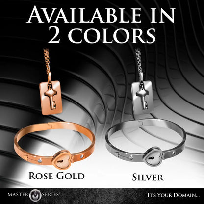Day Collar Bracelet Submissive Jewelry Cuffed Locking Bracelet and Key Necklace - Rose Gold  Collars and Leads