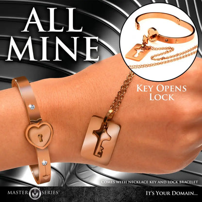 Day Collar Bracelet Submissive Jewelry Cuffed Locking Bracelet and Key Necklace - Rose Gold  Collars and Leads