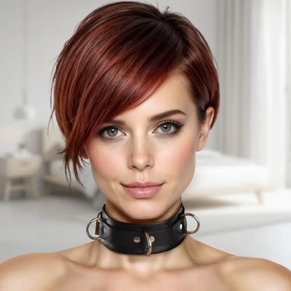 Deluxe Locking BDSM Collar Black Leather Bondage Collar  Collars and Leads