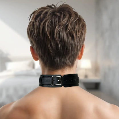 Deluxe Locking BDSM Collar Black Leather Bondage Collar  Collars and Leads