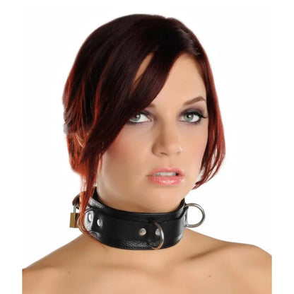 Deluxe Locking BDSM Collar Black Leather Bondage Collar  Collars and Leads
