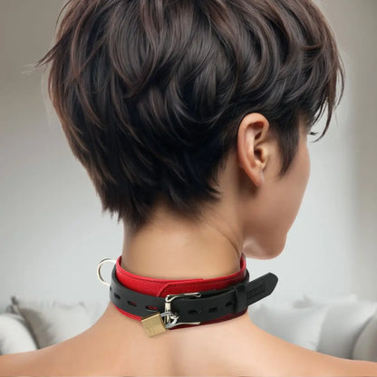 Deluxe Red Leather BDSM Collar Luxury Locking Bondage Collar  Collars and Leads