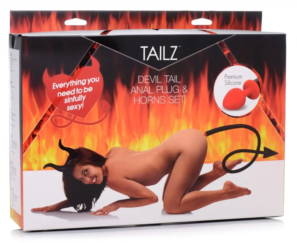 Devil Tail Anal Plug and Horns Set Bondage Set  BDSM Pet Play