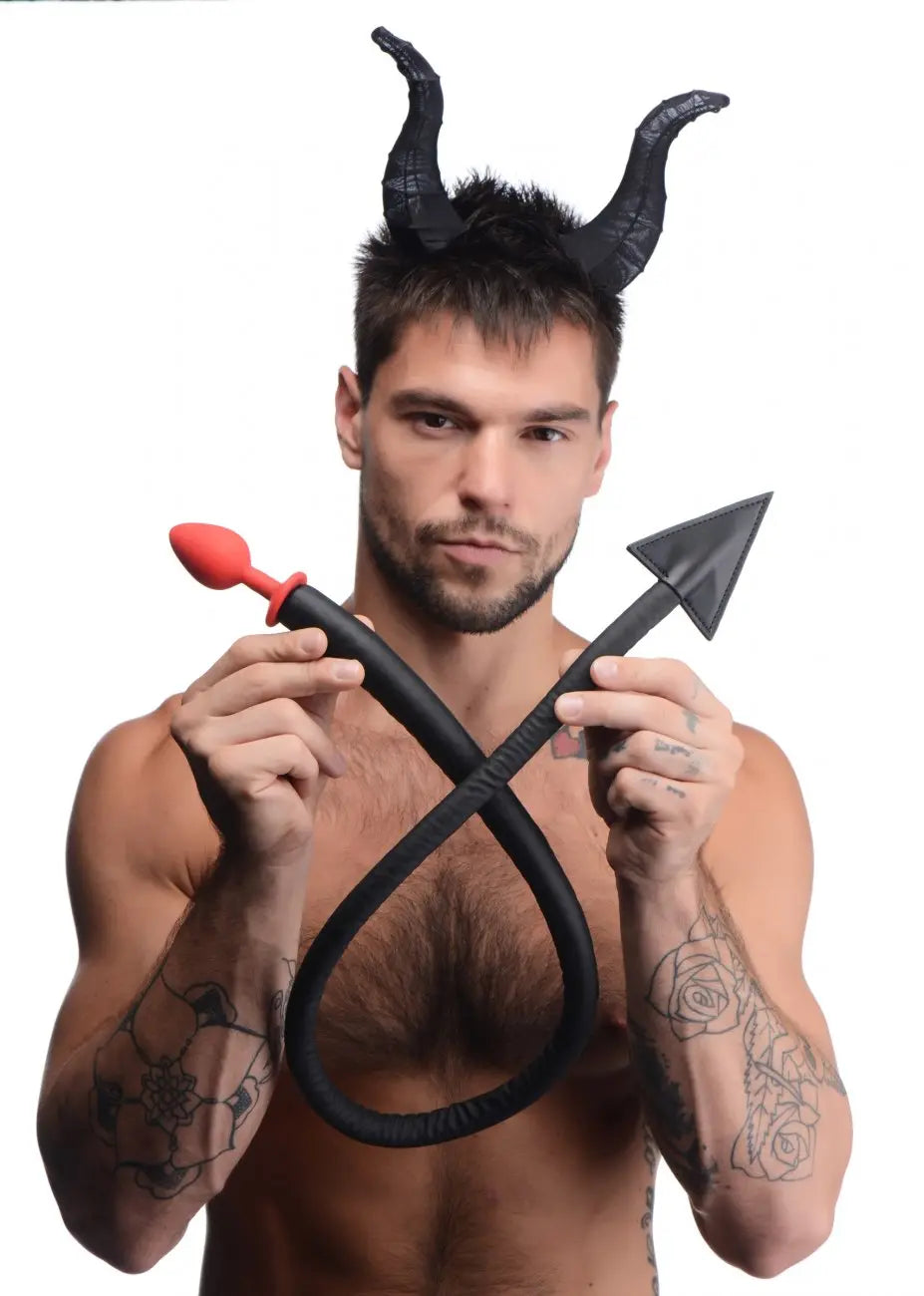 Devil Tail Anal Plug and Horns Set Bondage Set  Anal