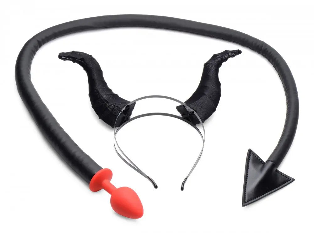 Devil Tail Anal Plug and Horns Set Bondage Set  Anal