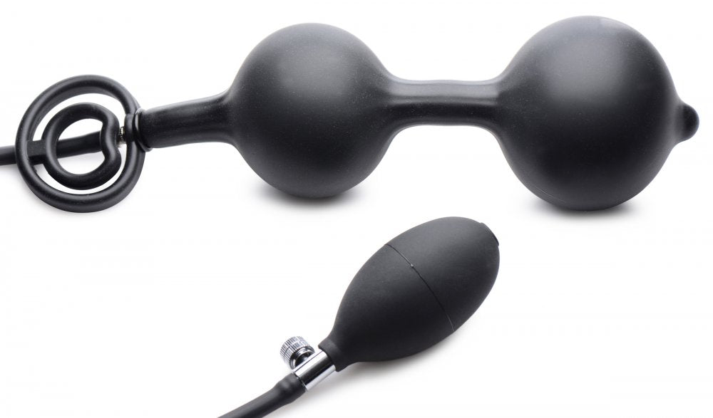 Devils Rattle Inflatable Anal Plug with Cock and Ball Ring Silicone  Inflatable Toys