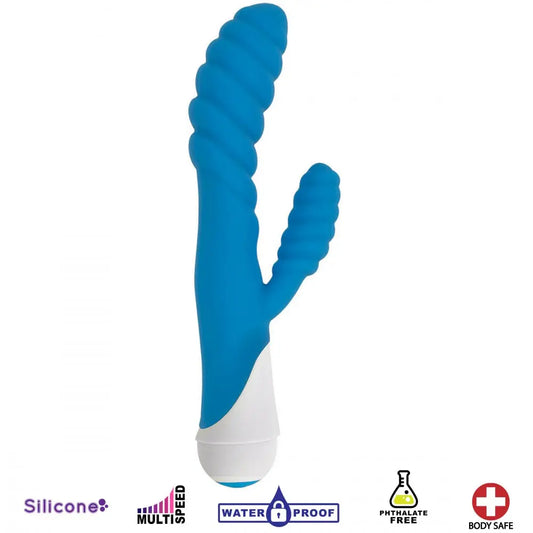 Diana 20x Rippled Silicone Rabbit Vibe- Blue  Rabbit Vibrators