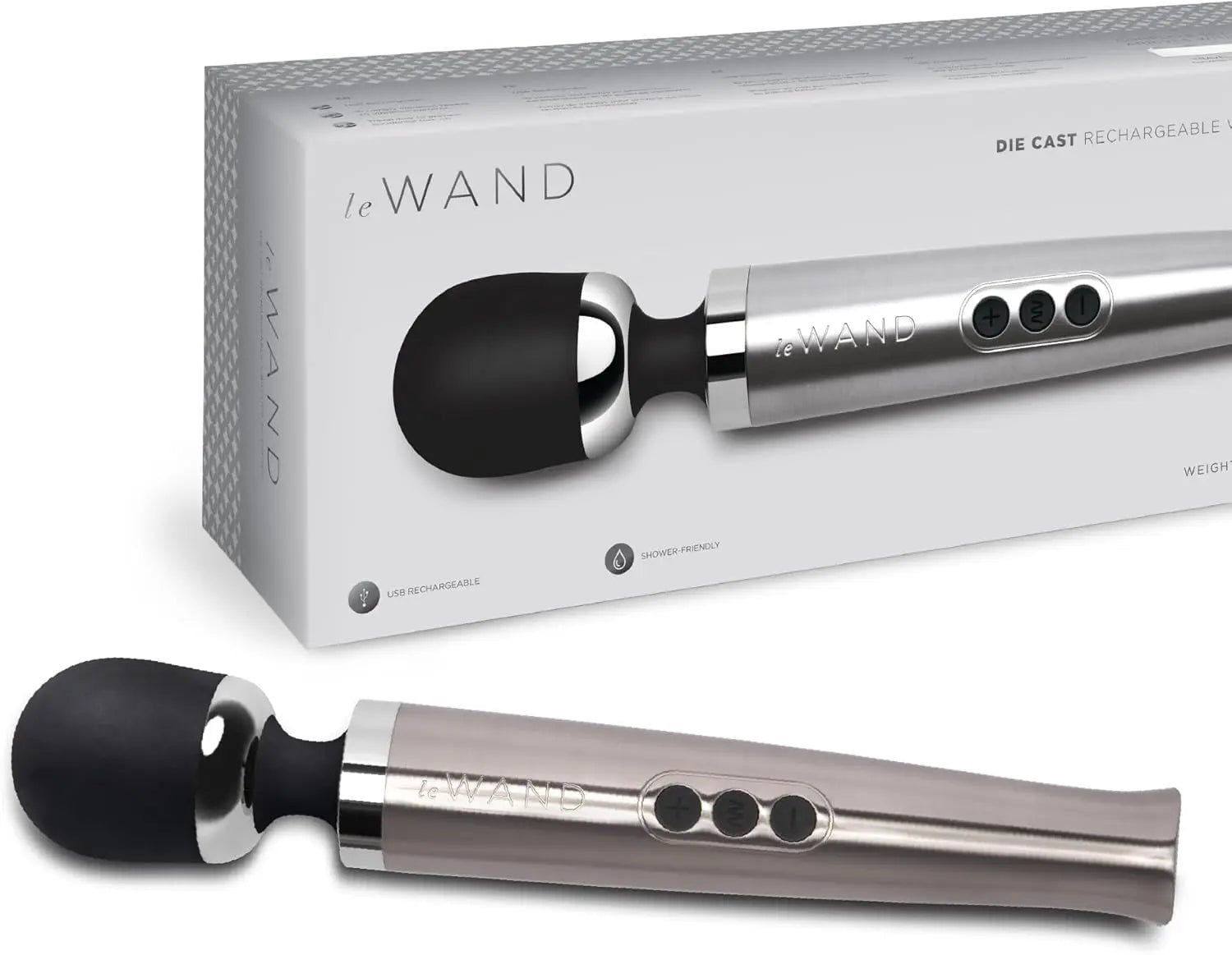 Die Cast Rechargeable Vibrating Wand Massager - Silver  Wand Vibrator