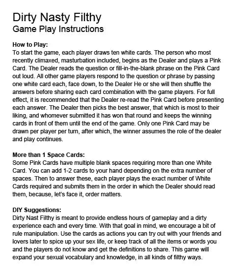 Dirty Nasty Filthy Card Game  Games - Playing Cards