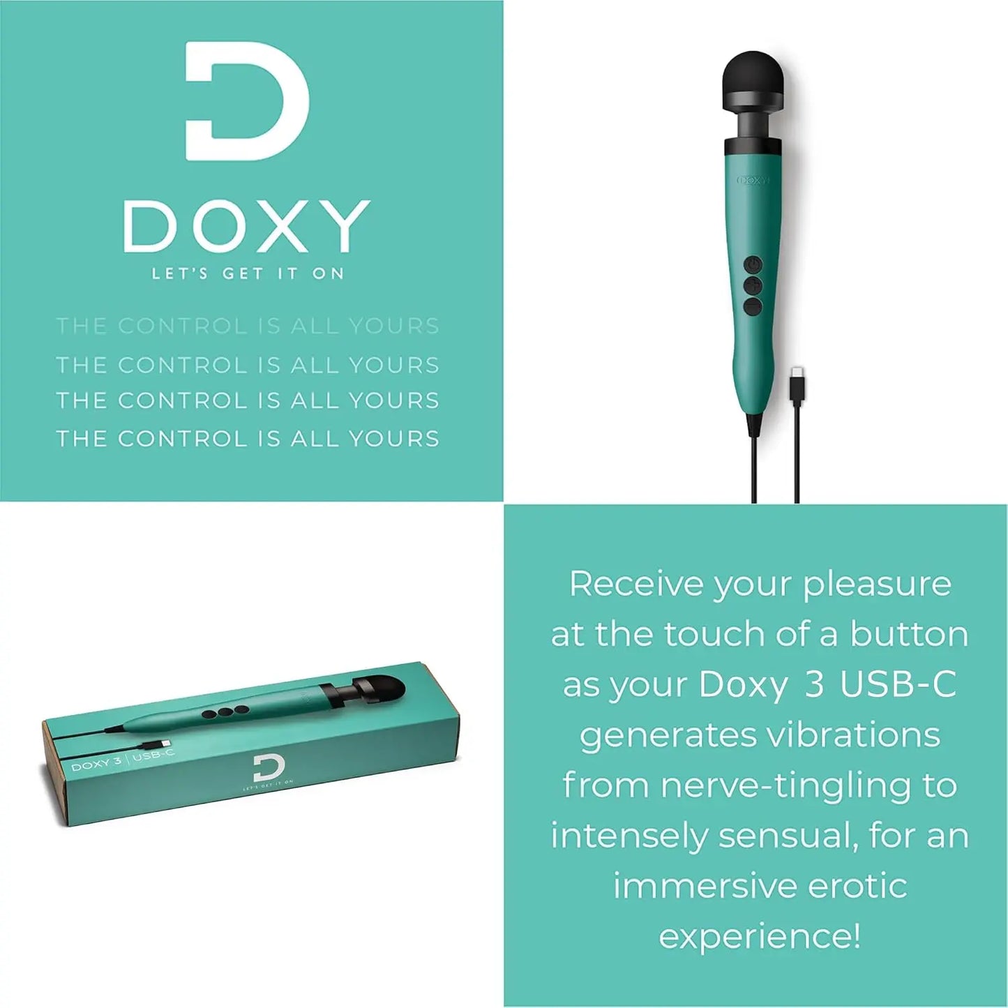 Doxy Wand Vibrator 3 USB-C - Turquoise  Vibrators