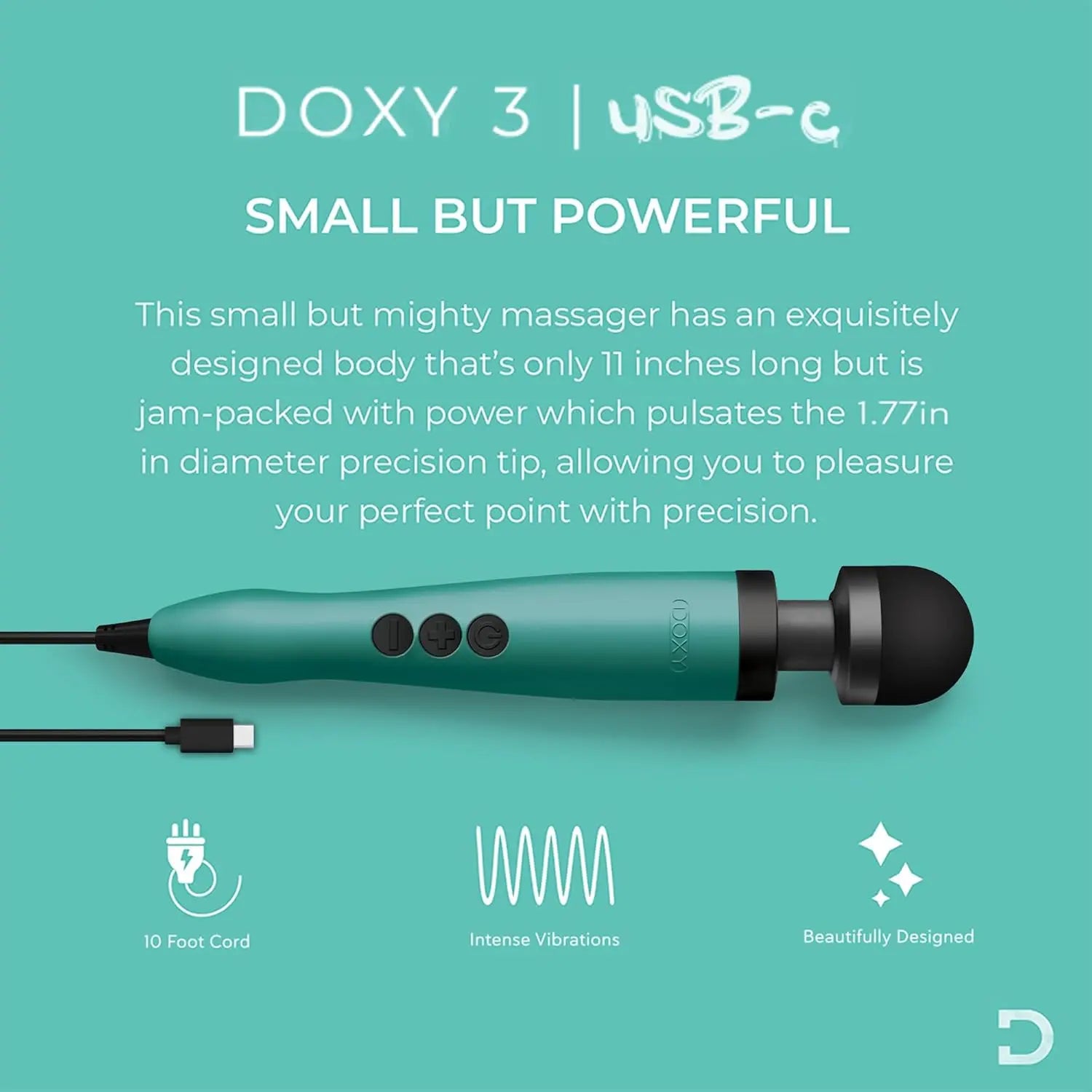 Doxy Wand Vibrator 3 USB-C - Turquoise  Vibrators