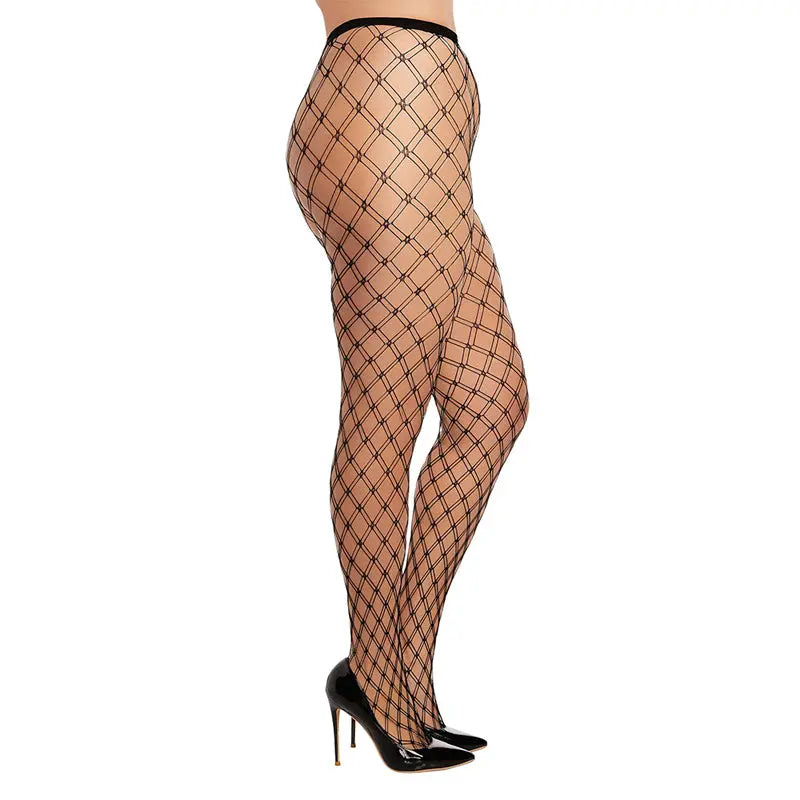 Dreamgirl Double-Knitted Fence-Net Pantyhose Black OSQ  Lingerie - Stockings & Leggings