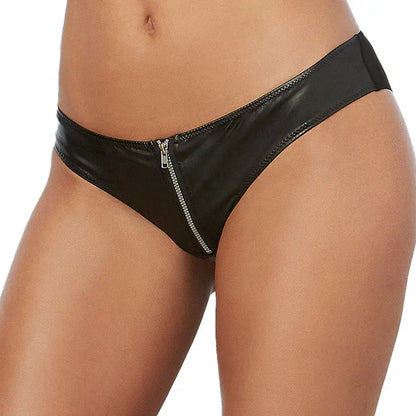 Dreamgirl Faux-Leather, Stretch-Knit Cheeky Panty with Zipper Front Black L Hanging  Lingerie - Bra and Panty sets