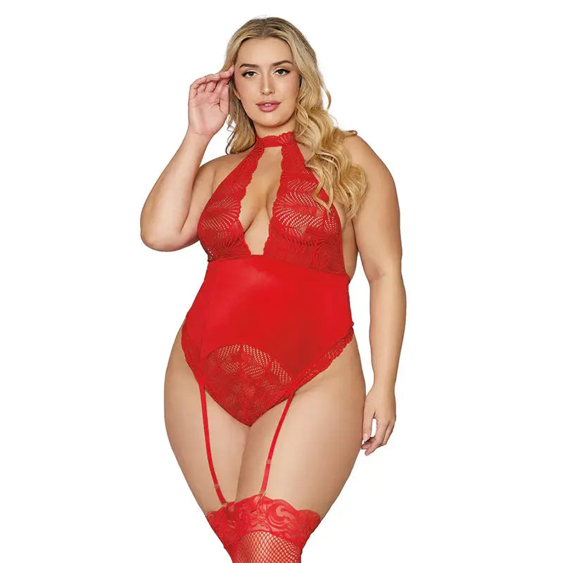 Dreamgirl Garter Teddy Lipstick Red OS Queen  Lingerie - Body Stockings