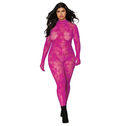 Dreamgirl Gloved Lace Bodystocking With Keyhole Back Azalea Queen Size  Lingerie - Body Stockings