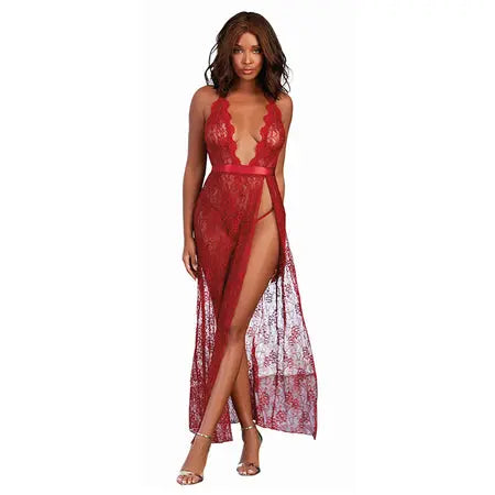 Dreamgirl Lace Gown & G-String Garnet Large Hanging  Lingerie - Bra and Panty sets