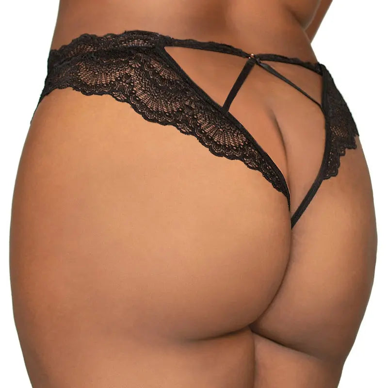 Dreamgirl Lace Tanga Open-Crotch Panty and Elastic Open Back Detail Black 2X Hanging  Lingerie - Bra and Panty sets