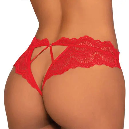 Dreamgirl Lace Tanga Open-Crotch Panty and Elastic Open Back Detail Red XL  Lingerie - Bra and Panty sets