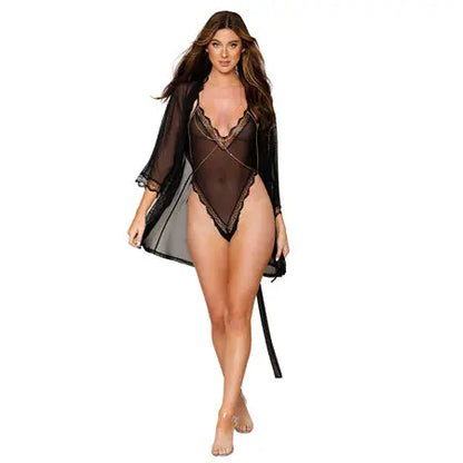 Dreamgirl Mesh Robe & Strappy Back Teddy With Lace Trim Black XL Hanging  Lingerie - Baby dolls Chemises etc