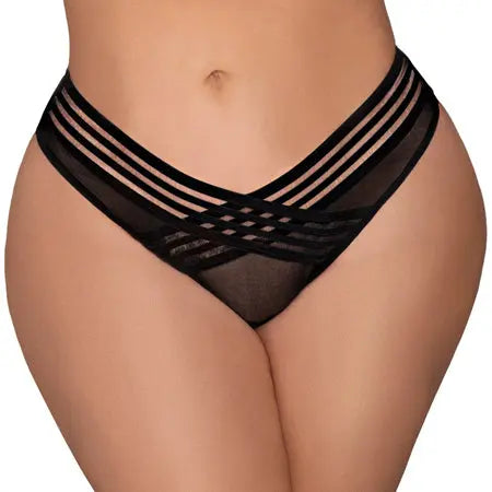 Dreamgirl Mesh Thong with Shadow Stripe Elastic Front Detail Black 2X Hanging  Lingerie - Bra and Panty sets