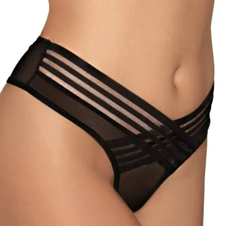 Dreamgirl Mesh Thong with Shadow Stripe Elastic Front Detail Black XL Hanging  Lingerie - Bra and Panty sets