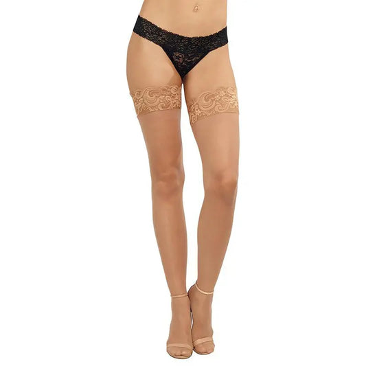 Dreamgirl Sheer Thigh-High Stockings with Silicone Lace Top Light OS  Lingerie - Stockings & Leggings