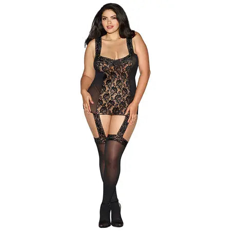 Dreamgirl Sheer, Stretch Lace Garter Dress With Lace-Trimmed Straps Black Queen  Lingerie - Dresses