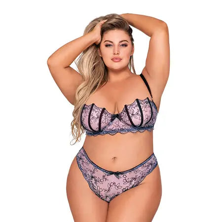 Dreamgirl Shell Bra and Matching G-String Set Lavender 3X Hanging  Lingerie - Bra and Panty sets