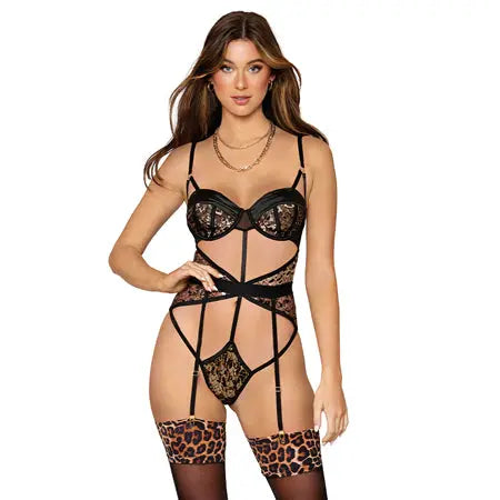 Dreamgirl Strappy Molded Bra Teddy Black Animal Print L Hanging  Lingerie - Baby dolls Chemises etc