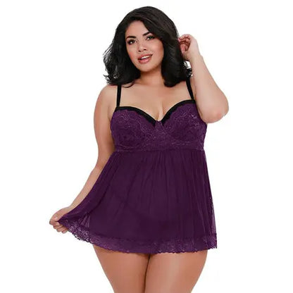 Dreamgirl Stretch Mesh and Lace Babydoll Plum Queen 3X Hanging  Lingerie - Baby dolls Chemises etc