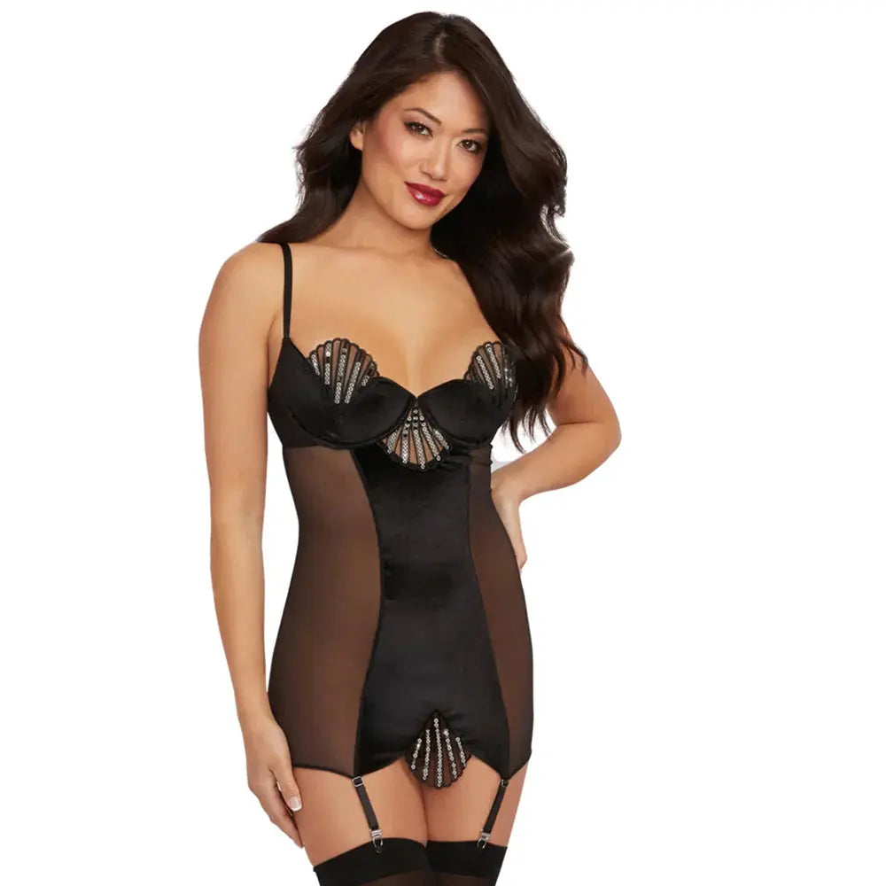 Dreamgirl Stretch Velvet Garter Slip Black Lingerie Medium  Lingerie - Accessories