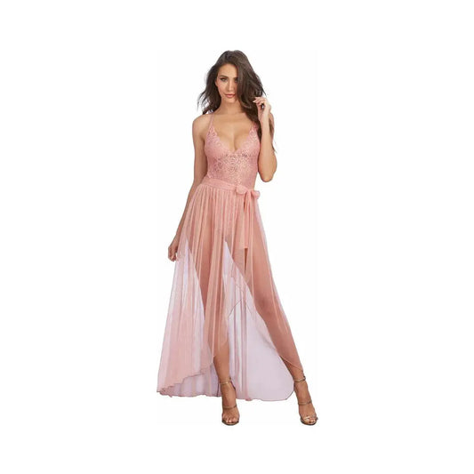 Dreamgirl Teddy & Sheer Mesh Maxi Skirt With G-String Rose Small Hanging  Lingerie - Baby dolls Chemises etc