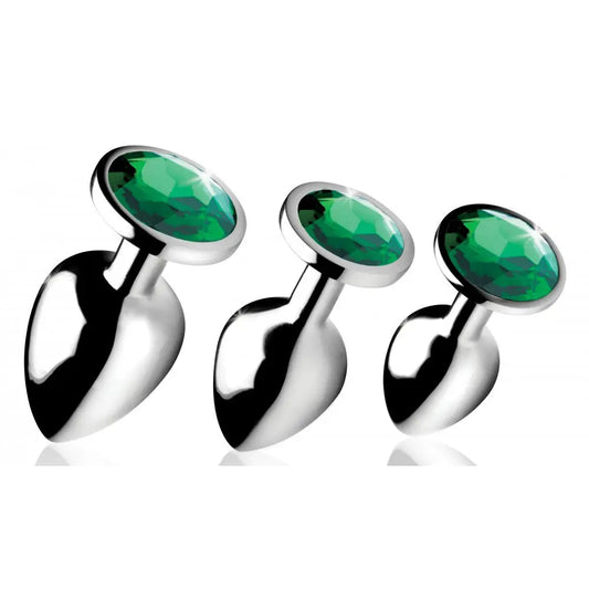 Emerald Gem Anal Plug Set - Wide Base Butt Plug Sex Toys  Metal Anal Plug Sex Toy