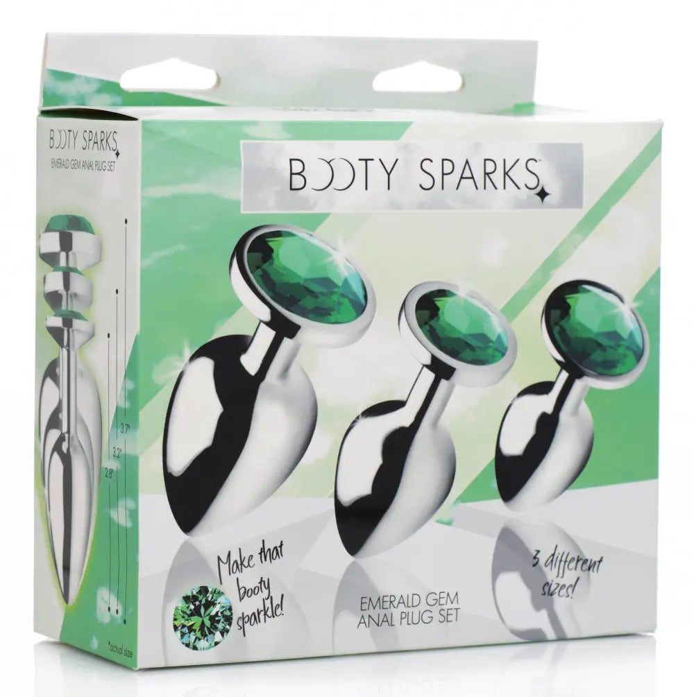 Emerald Gem Anal Plug Set - Wide Base Butt Plug Sex Toys  Metal Anal Plug Sex Toy