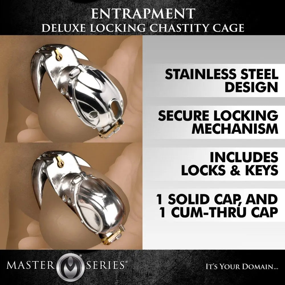 Entrapment Deluxe Locking Chastity Cage BDSM Silver Cock Cage  Chastity