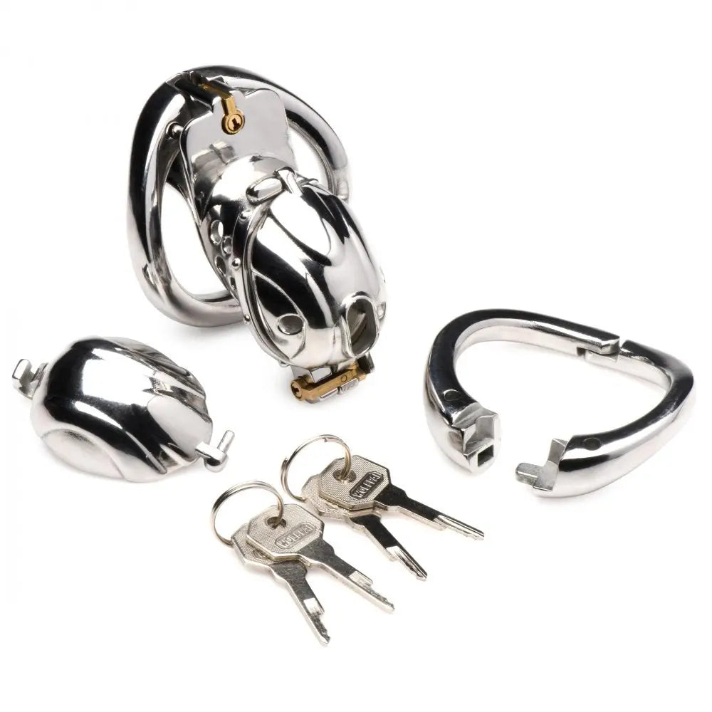 Entrapment Deluxe Locking Chastity Cage BDSM Silver Cock Cage  Chastity