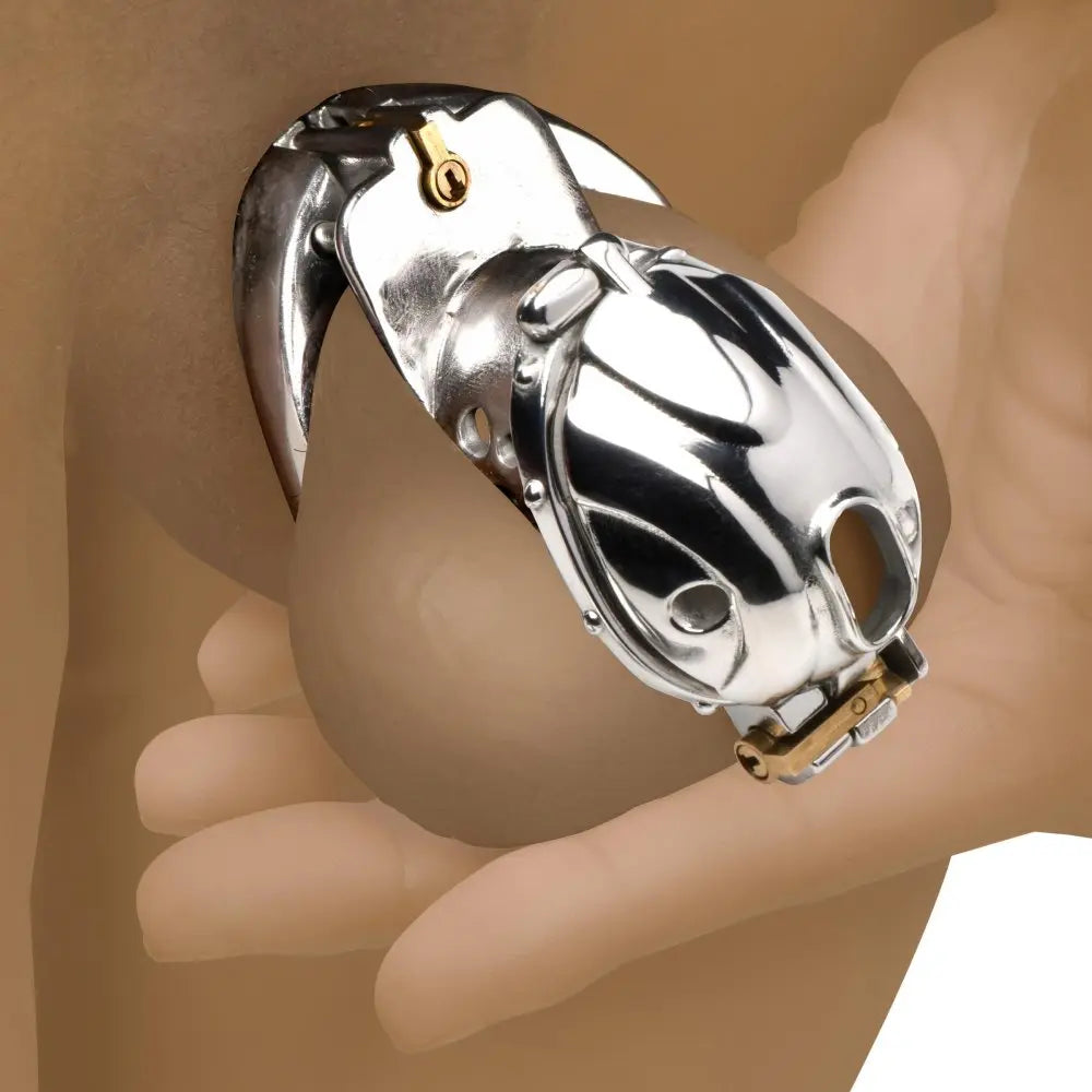 Entrapment Deluxe Locking Chastity Cage BDSM Silver Cock Cage  Chastity