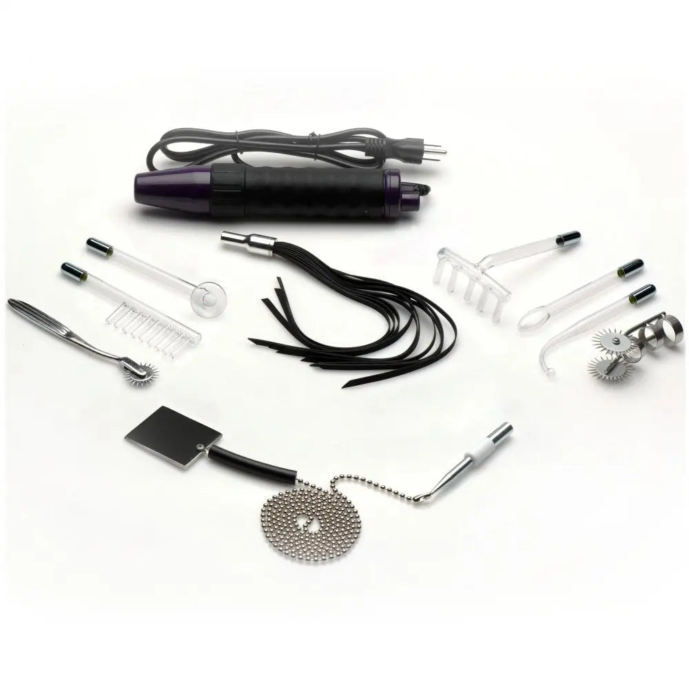 Erotic Electrostimulation Kit - Ultra Neo Violet Wand 10 Piece Set  E-Stim Bondage Kit