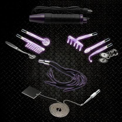 Erotic Electrostimulation Kit - Ultra Neo Violet Wand 10 Piece Set  E-Stim Bondage Kit