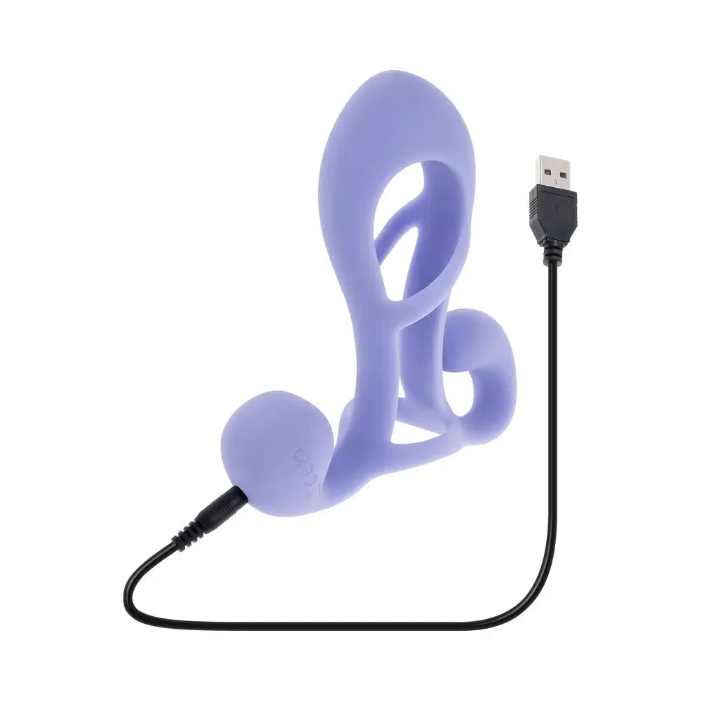 Fantasy Cage Rechargeable Vibrating Cock Cage Silicone Purple  Penis Extenders and Sleeves