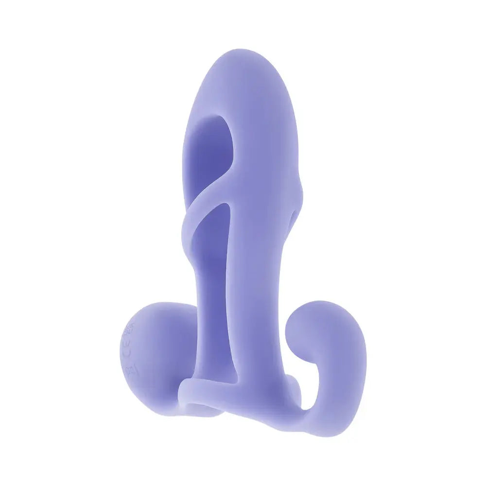 Fantasy Cage Rechargeable Vibrating Cock Cage Silicone Purple  Penis Extenders and Sleeves