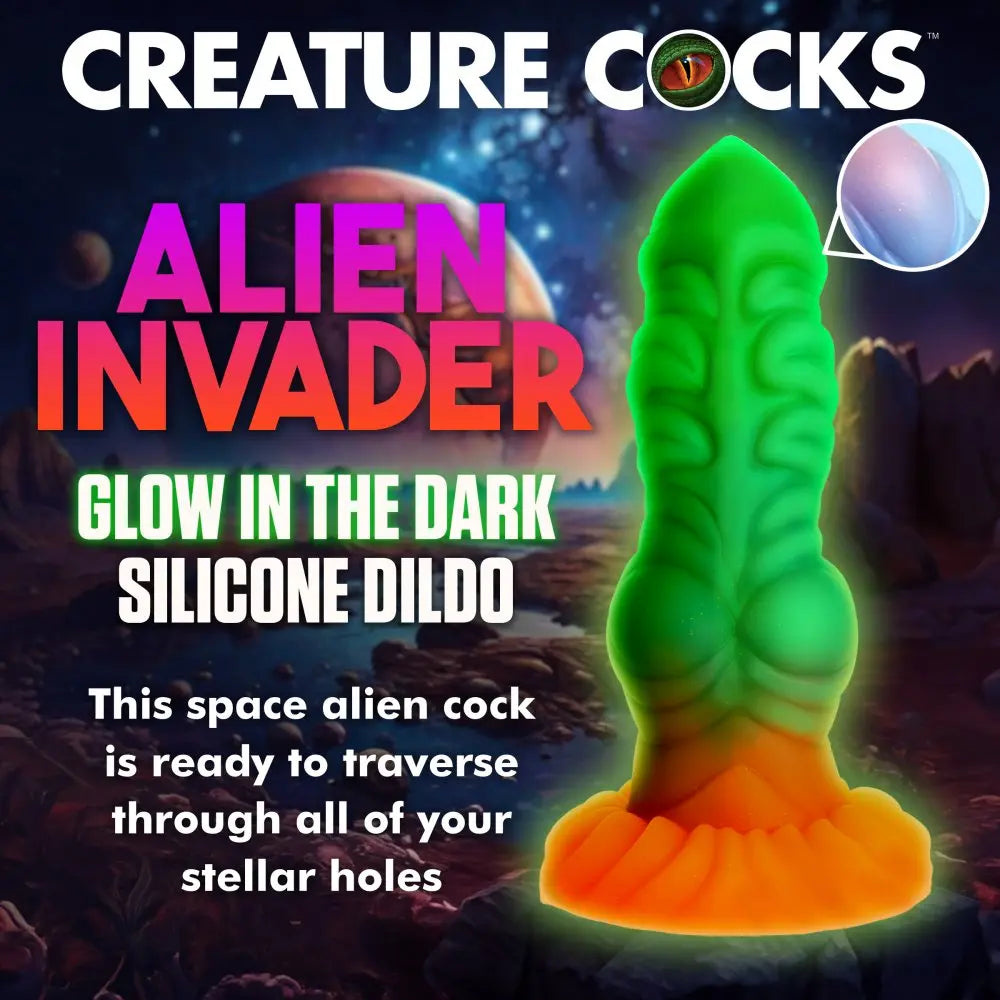 Fantasy Dildos Alien Sex Toy Alien Invader Glow-In-The-Dark Dildo Silicone  Fantasy Dildos