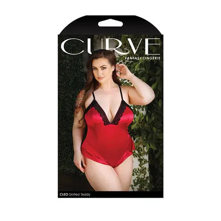Fantasy Lingerie Curve Cleo Skirted Teddy With Lace Trim & Snap Closure Red XL/2XL  Lingerie - Baby dolls Chemises etc