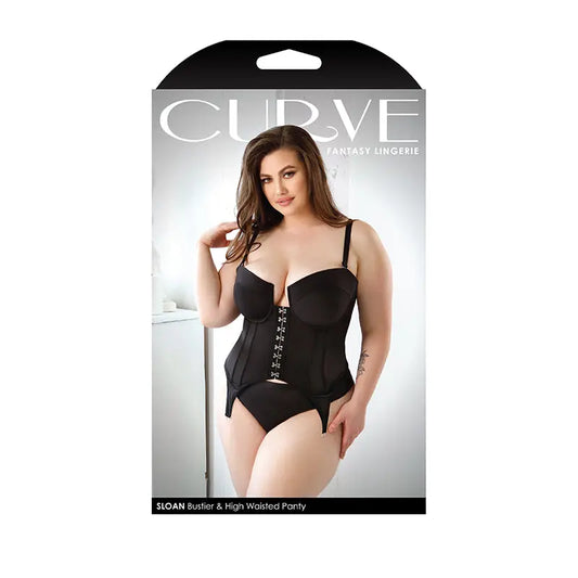 Fantasy Lingerie Curve Sloan Cropped Bustier With Molded Cups & High-Waisted Panty Black XL/2XL  Lingerie - Bra and Panty sets