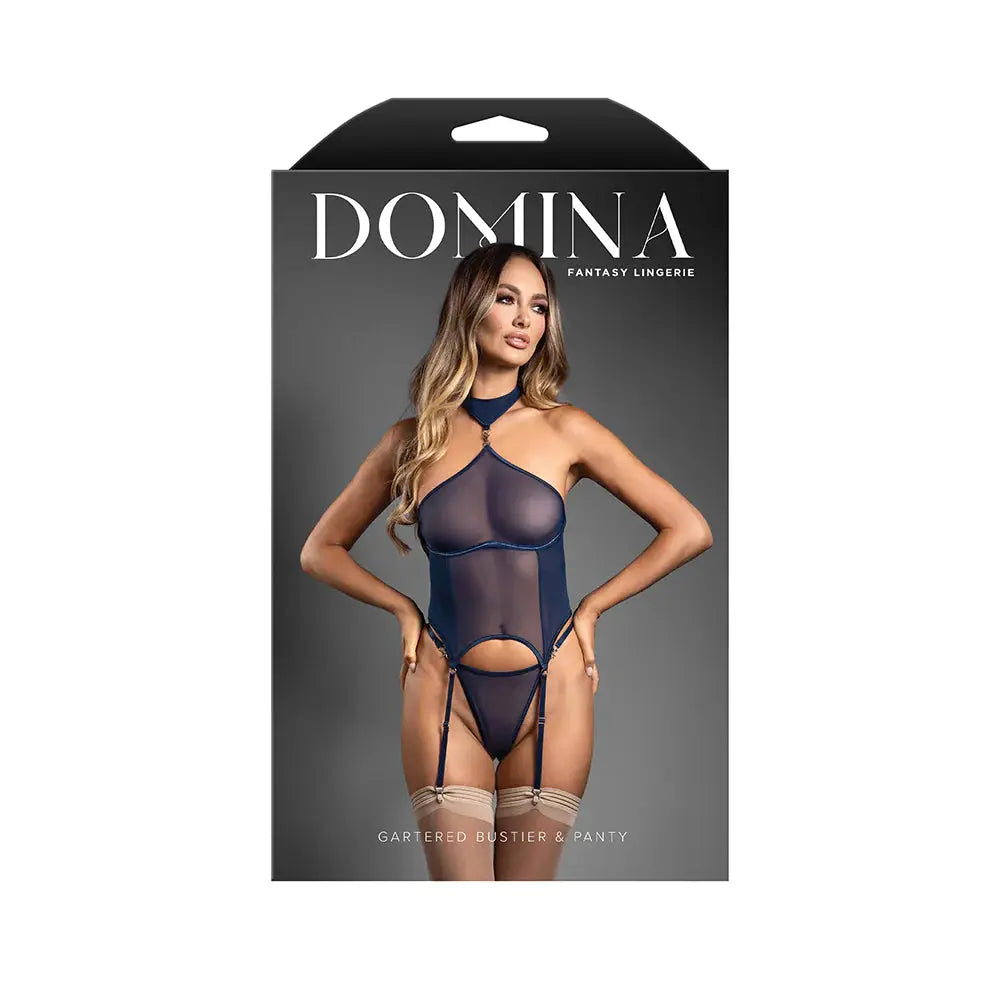 Fantasy Lingerie Domina Gartered Mesh Monowire Bustier with Detachable Choker Halter & G-String M/L  Lingerie - Corsets
