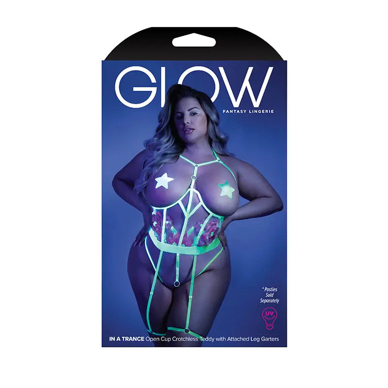 Fantasy Lingerie Glow In A Trance Open-Cup Crotchless Teddy Neon Chartreuse Queen  Lingerie - Body Stockings