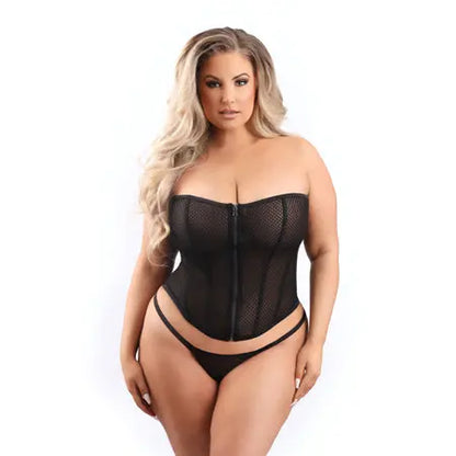 Fantasy Lingerie Mesh Corset with Zipper Front and G-String 2XL  Lingerie - Corsets