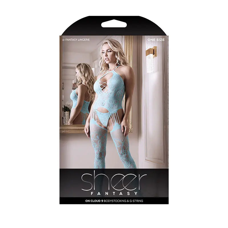 Fantasy Lingerie Sheer On Cloud 9 Bodystocking & G-String Light Blue O/S  Lingerie - Body Stockings