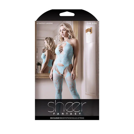 Fantasy Lingerie Sheer On Cloud 9 Bodystocking & G-String Light Blue O/S  Lingerie - Body Stockings